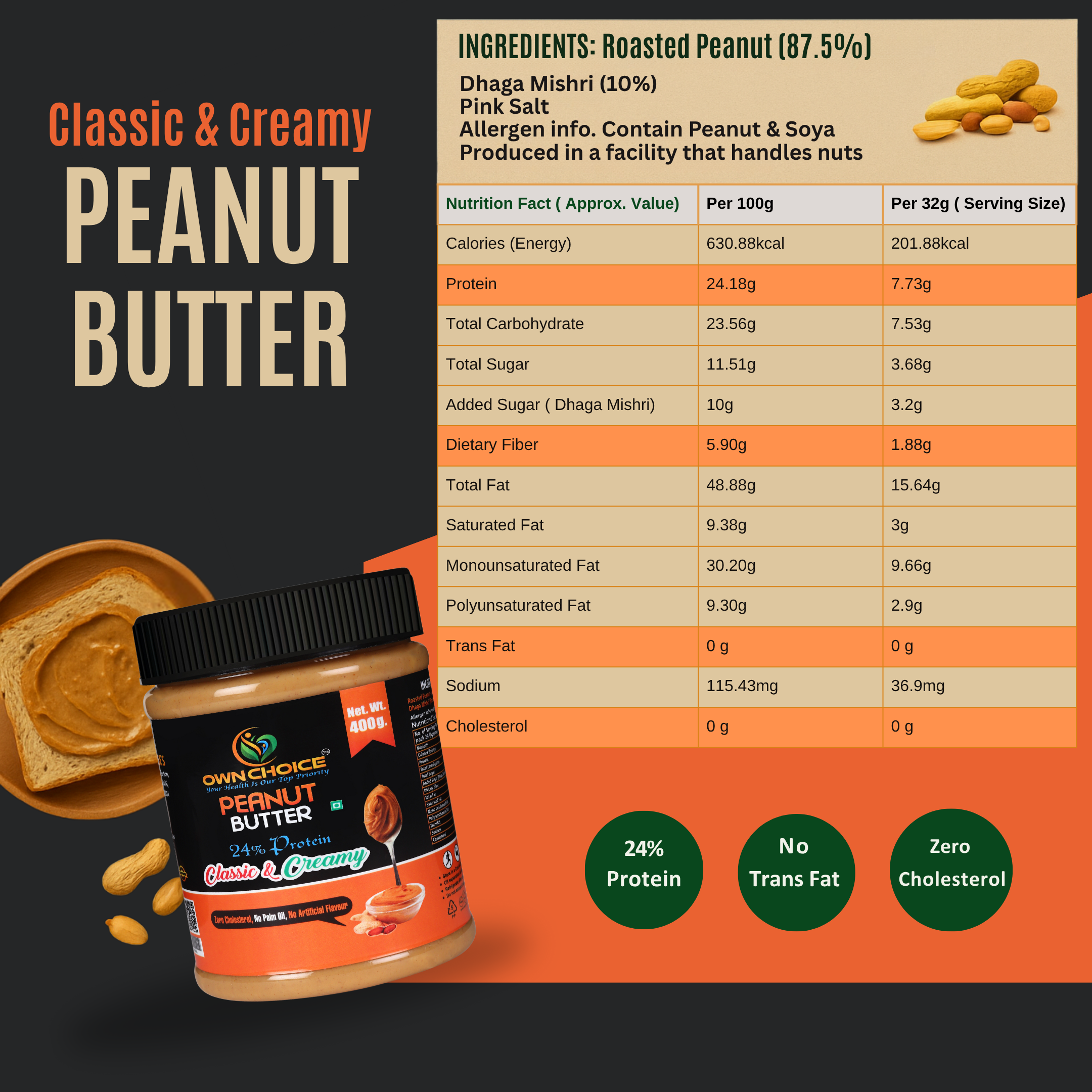 Peanut Butter Classic & Creamy Ingredient 400g.png