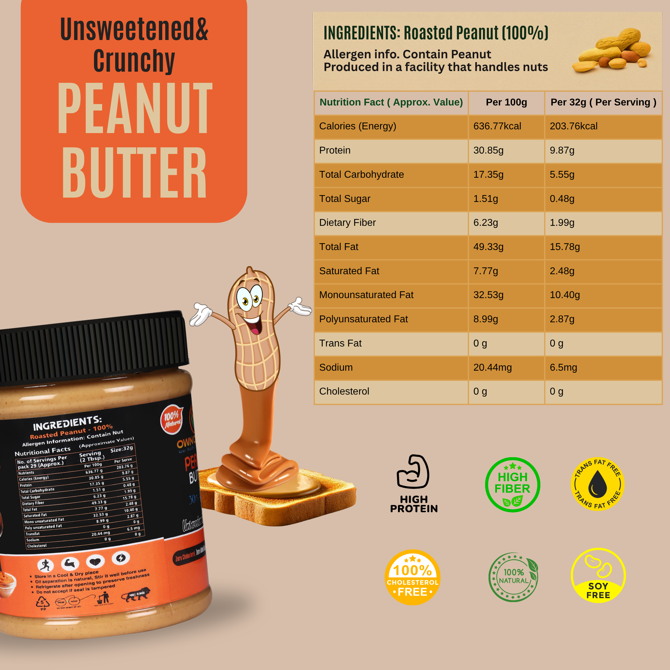 Peanut Butter Unsweetened & Crunchy Ingredients 400g.png