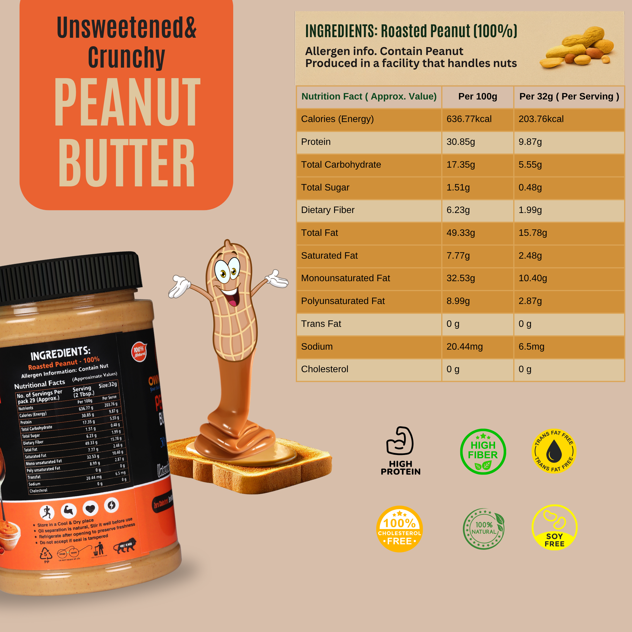 Peanut Butter Unsweetened & Crunchy Ingredients 900g.png